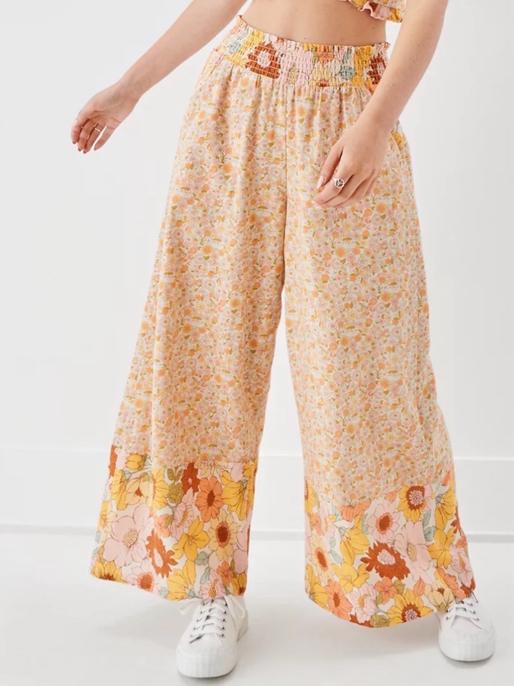 American Eagle Floral Linen Blend Wide Leg Pants S